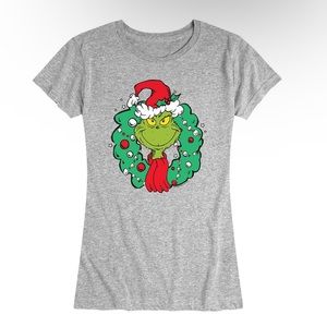 NWT! Juniors' Dr. Seuss Grinch Wreath Holiday Tee